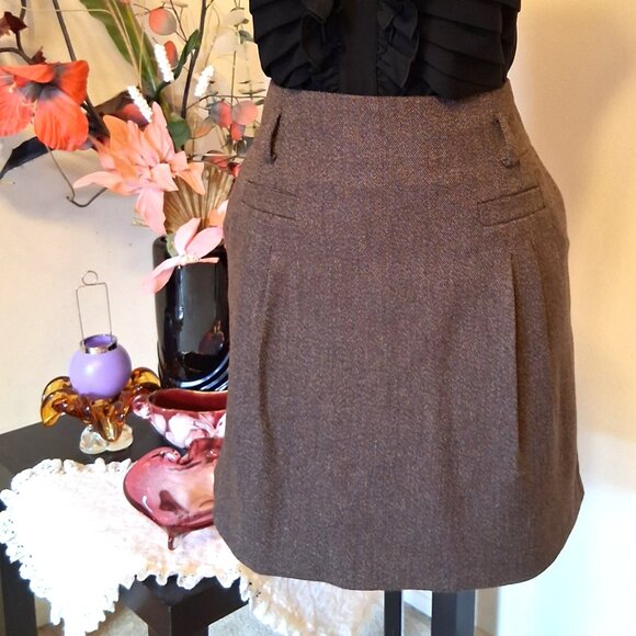 NWOT MEXX Brown Classic Wool Blend Skirt Knee Length Skirts Tag Size 40/42 - Picture 4 of 8
